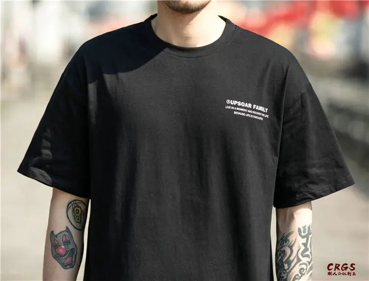 Pure cotton short-sleeved men's summer Hong Kong style design t-shirt ins trendy brand loose bottoming versatile round neck tops Street King Limited