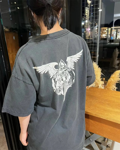 Vintage Retro Washed Distressed High-Street Printing T-Shirt Tops Street King Limited