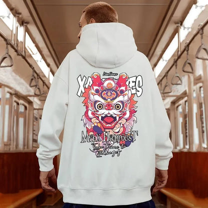 New Lion Dance Graphic Hoodies For Men Y2K Streetwear Fleece Hooded Sweatshirts Hip Hop Fashion Oversized Pullover Hoody Clothes Street King Limited
