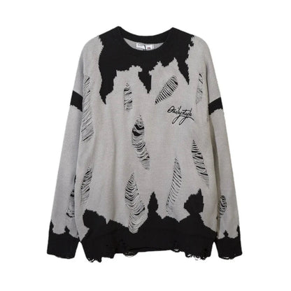 Destroyed Ripped Holes Knitted Sweater Men Pullover Long Sleeve 0-neck Oversize Winter Sweater Harajuku Streetwear Autumn Jumper Street King Limited