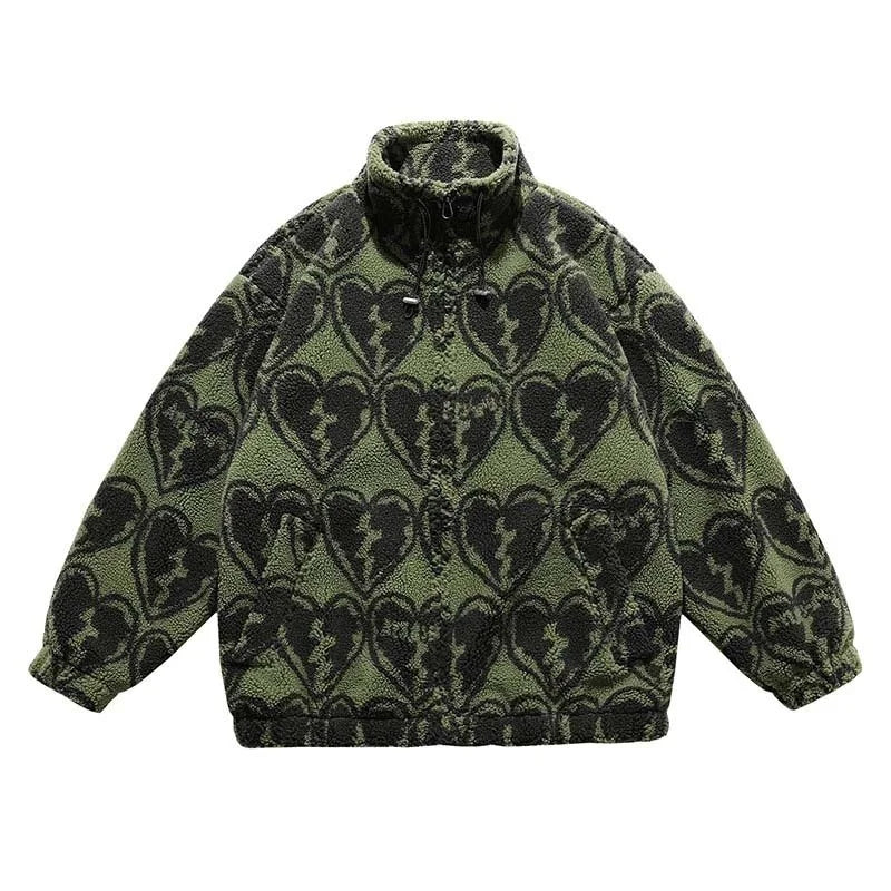 winter lambswool coat men casual streetwear grimace print parka hip hop grain fleece coat loose college warm outwear unisex new clean everyday pants