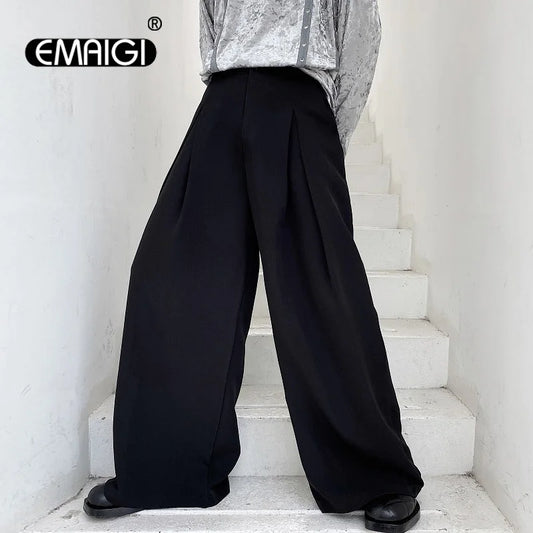 pants men high waist casual wide leg suit pant male vintage fashion japan korea streetwear loose long trousers menswear bottoms