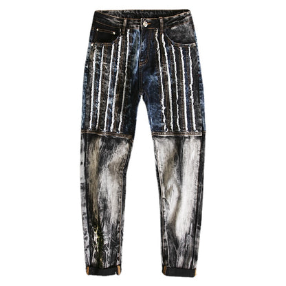 fashion distressed washed ripped destroied denim jean pants mens zipper skinny biker jeans hip hop streetwear slim pants joggers unique joggers style 190