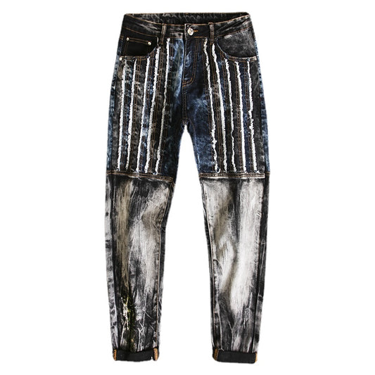 fashion distressed washed ripped destroied denim jean pants mens zipper skinny biker jeans hip hop streetwear slim pants joggers unique joggers style 190