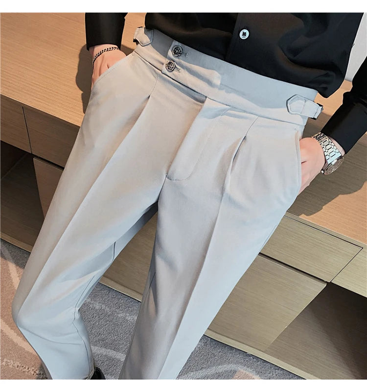 2024 High Quality Business Casual Draped High-waist Trousers Men Solid Color Formal Pants Male Formal Office Social Suit Pants Street King Limited