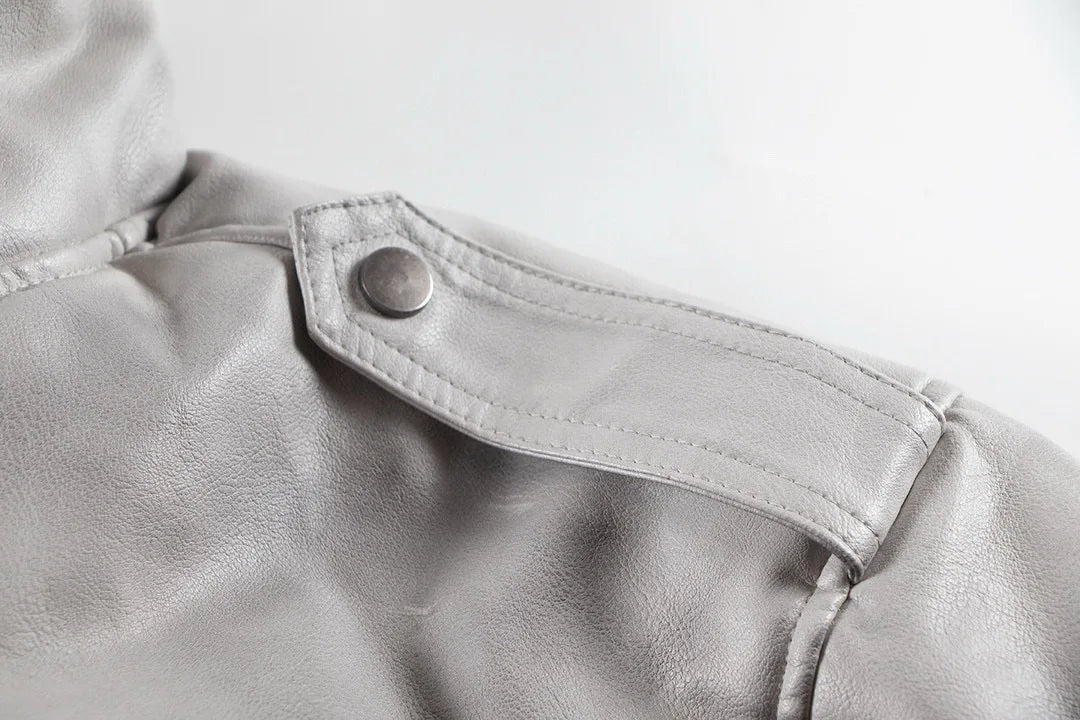 new arrival vintage heavyweight dirty grey double layer hooded leather jacket with multiple pockets zipper design cotton jacket unique default style 137