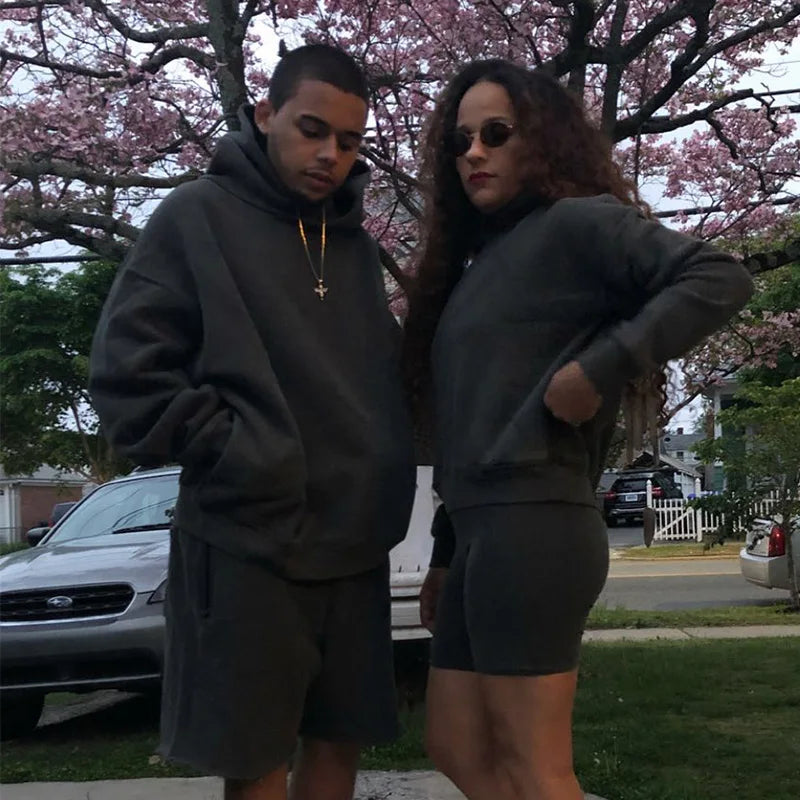Best Quality Kanye West Hoodies Men Woman Chaopai Plush Shoulder Drop Lovers Loose Casual Solid Color Pullover Sweatshirts Street King Limited