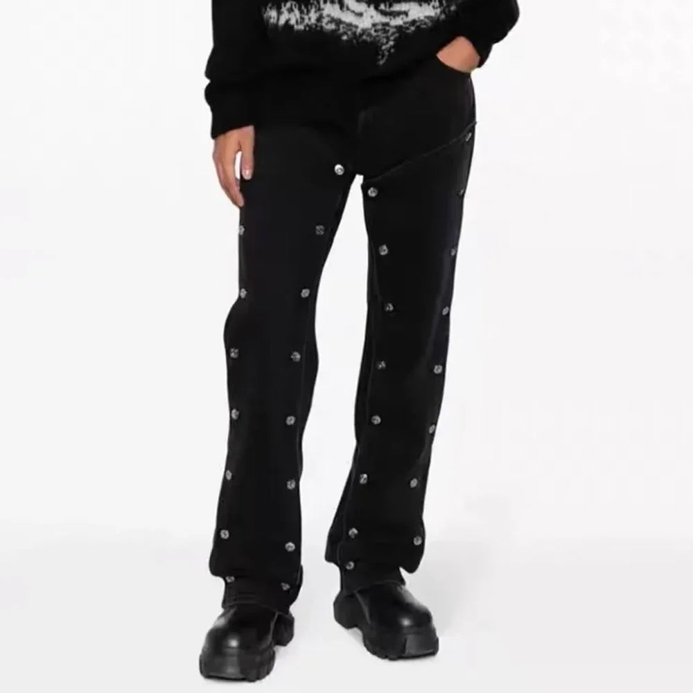 detachable button black washed baggy jeans for men straight harajuku ropa hombre loose denim trousers oversized cargo pants 1 military streetwear pants