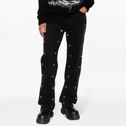 detachable button black washed baggy jeans for men straight harajuku ropa hombre loose denim trousers oversized cargo pants 1 military streetwear pants
