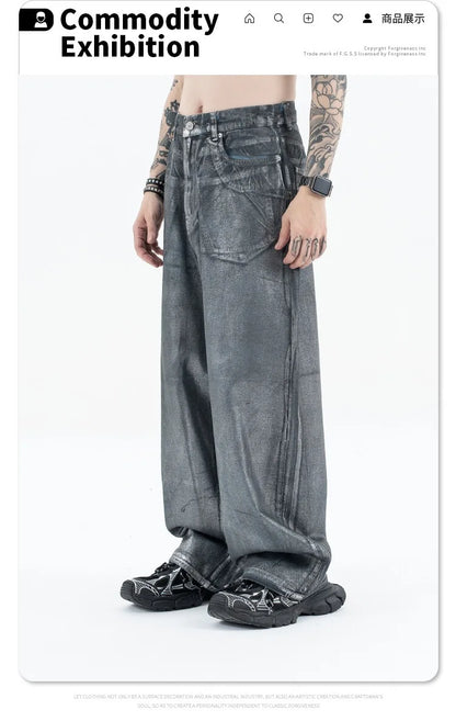 Autumn/winter 2024 loose wash jeans with silver coating Street King Limited