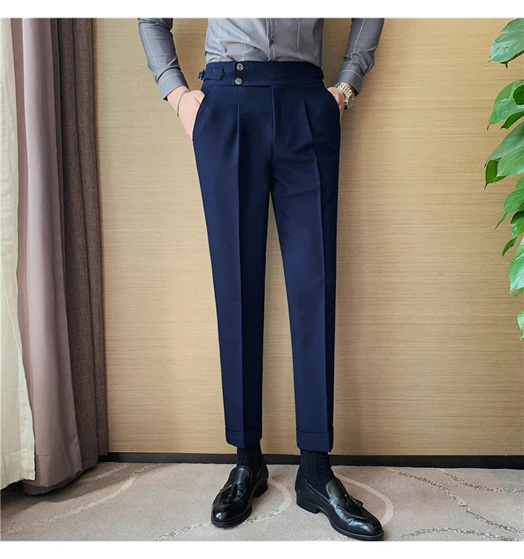 2024 High Quality Business Casual Draped High-waist Trousers Men Solid Color Formal Pants Male Formal Office Social Suit Pants Street King Limited