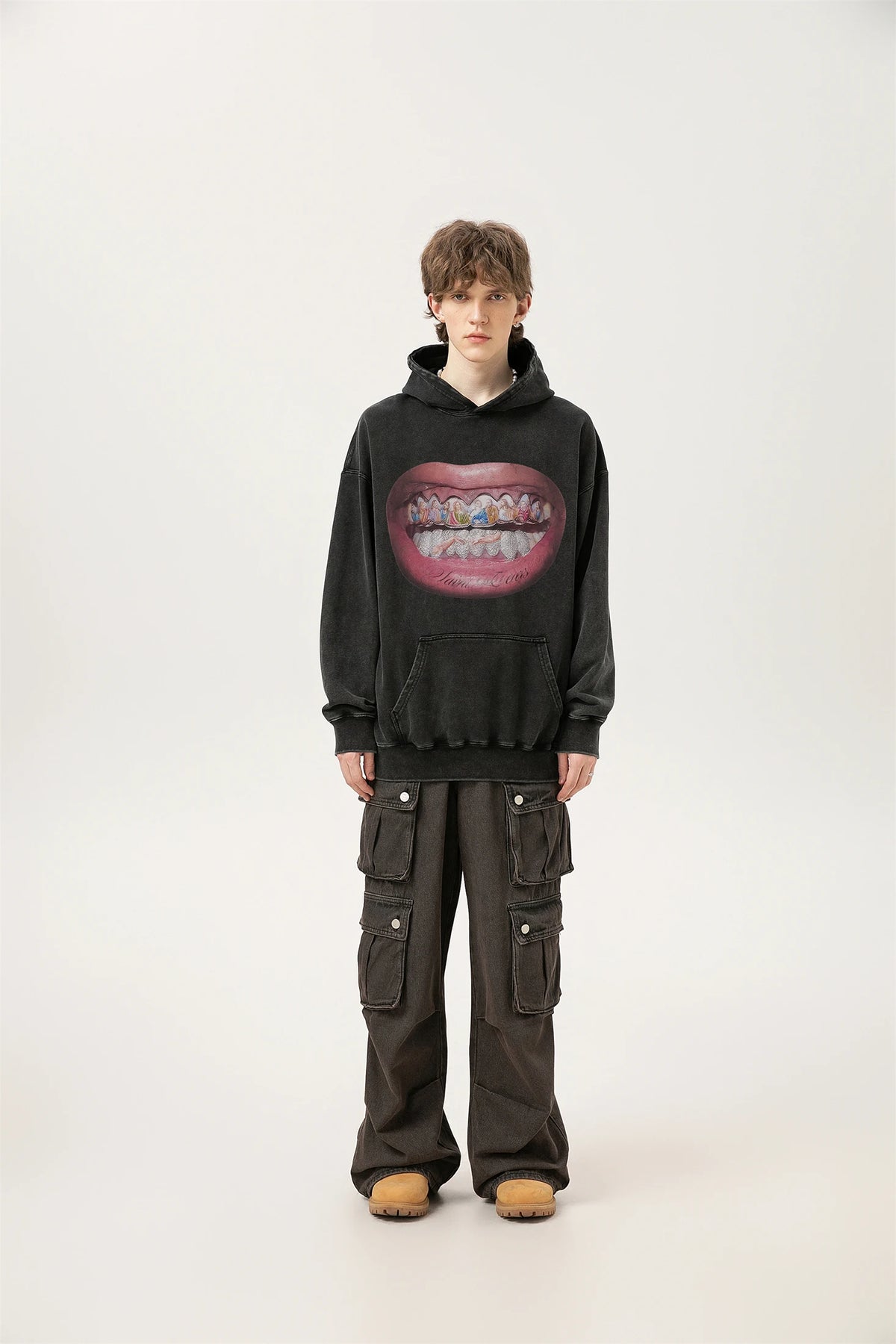 24ss Vintage SM Brand Fashion Washed Distressed stir fried salt high gram heavy vintage looped hoodie hooded sweatshirt Street King Limited