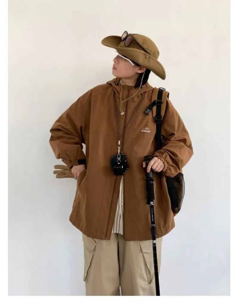 outdoor sports charging jacket mens 2024 spring japanese casual waterproof hooded trench coat multi pocket hiking windbreaker unique default style 2415