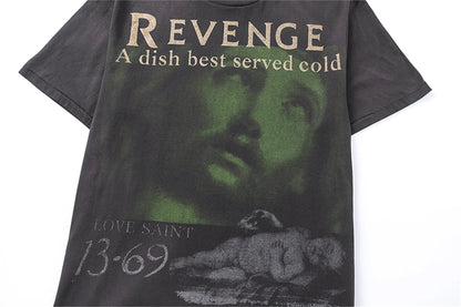 24ss Summer Retro Vintage Portrait Quality Printing High-Street Distressed T-Shirt Tops Street King Limited