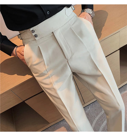 2024 High Quality Business Casual Draped High-waist Trousers Men Solid Color Formal Pants Male Formal Office Social Suit Pants Street King Limited