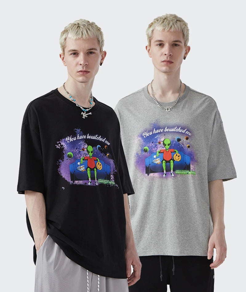 Rainbowtouches T Shirt 2022 Vintage Unisex High Street Alien Graphic Oversize Mens T Shirts Street Fashion Hip Hop Cotton Shirts Street King Limited