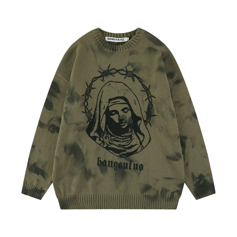New 2022 Men Luxury Gothic Winter gentleman Virgin Mary tie-dyed Knit Casual Sweaters pullover Asian Size High Street Drake R018 Street King Limited