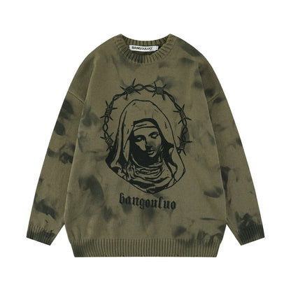 New 2022 Men Luxury Gothic Winter gentleman Virgin Mary tie-dyed Knit Casual Sweaters pullover Asian Size High Street Drake R018 Street King Limited