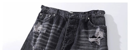 baggy damaged heavy industry washed jeans pants vibe loose casual silhouette straight worn pants knee ripped denim trousers unique jeans style 172