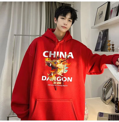 2024 New China Dragon Graphic Hoodies Men Hip Hop Streetwear Hoodie Sweatshirt Harajuku Fleece Printed Pullover Hoody Clothes Street King Limited
