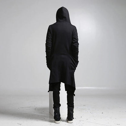 Mens Trench Coat Korean Style Dark Style Autumn And Winter Handsome Windbreaker Hip-Hop Mid-Length Trendy Mens Hooded Sweatshirt Street King Limited