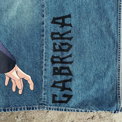 harajuku high street y2k baggy jeans punk popular print wide leg denim pants jeans streetwear trouser men clothing unique jeans style 2003