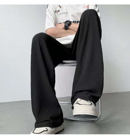 summer pleated pants men fashion oversized ice silk pants men japanese streetwear hip hop loose straight pants mens trousers unique default style 1259