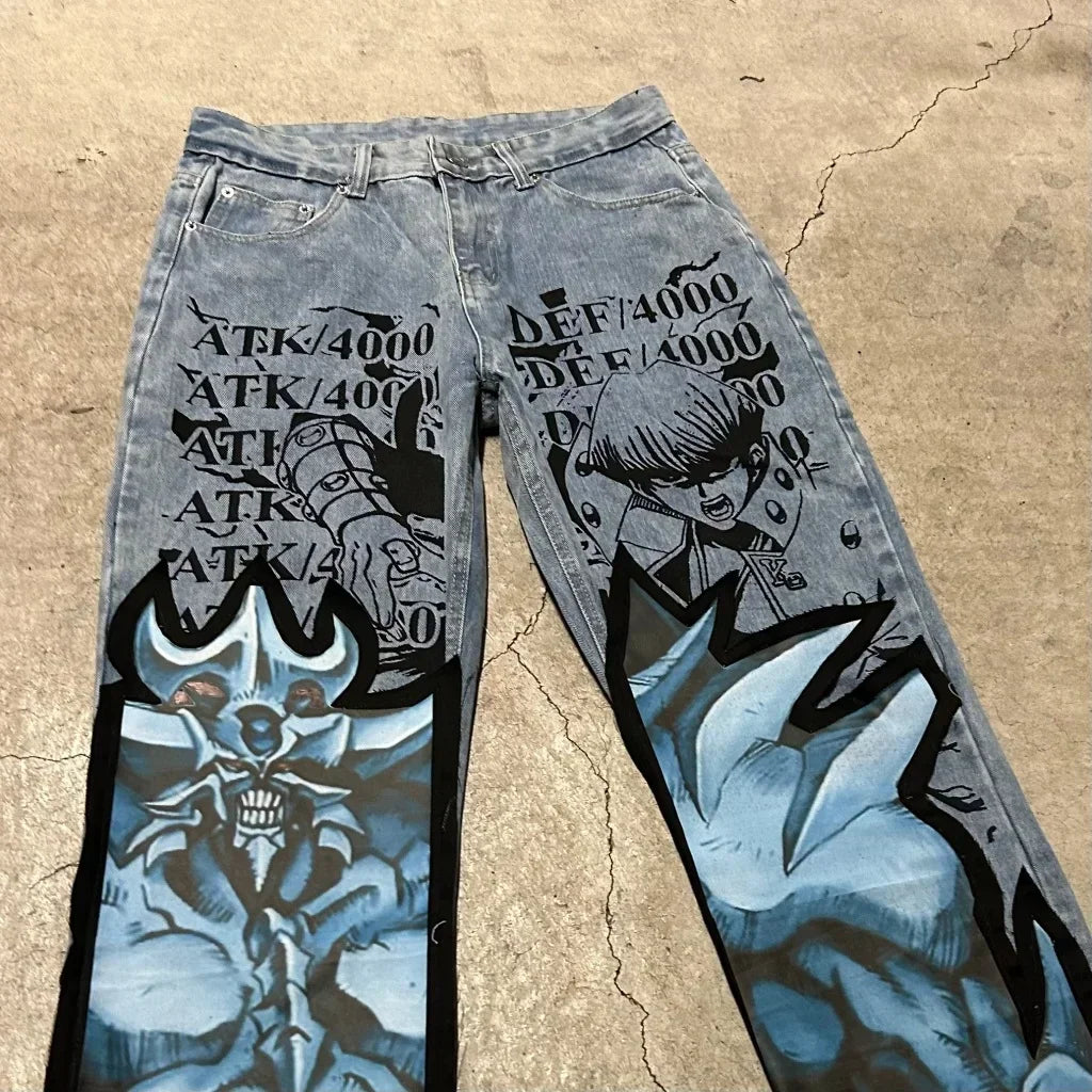 harajuku high street y2k baggy jeans punk popular print wide leg denim pants jeans streetwear trouser men clothing unique jeans style 1968