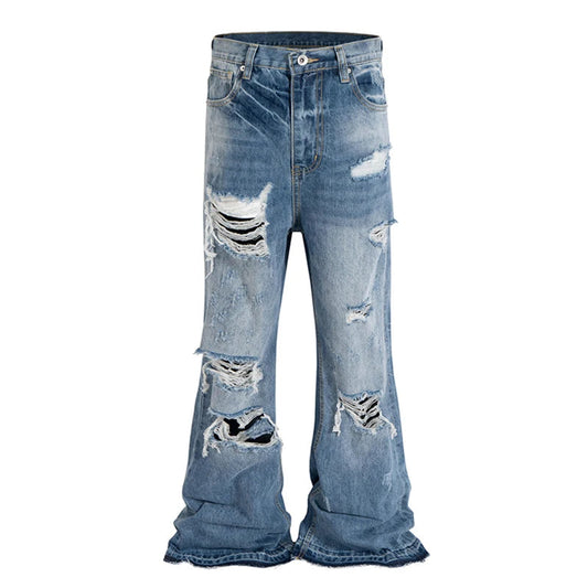 vintage ripped flared jeans blue straight baggy jeans trousers streetwear luxury loose casual distressed denim pants male denim street jeans