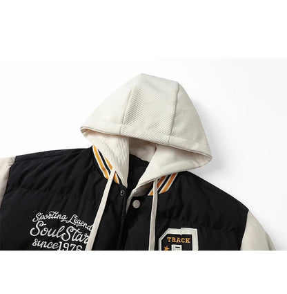 Winter Warm Parka Men Women Hooded Patchwork Baseball Jackets Embroidered Loose Casual Cotton-padded Fashion Outwear Couple New Street King Limited