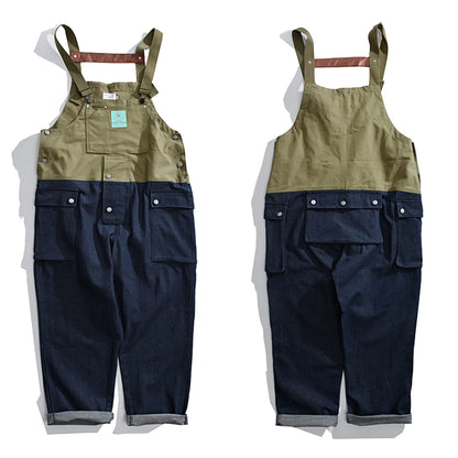 2023 summer cargo overalls pants men patchwork denim jumpsuits loose work pants solid color casual streetwear cargo trousers unique cargo style 4330