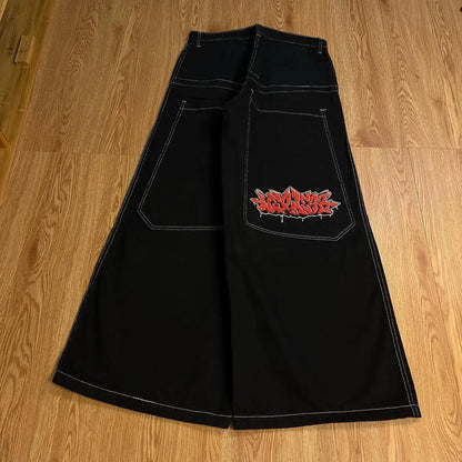 harajuku tapout and wexwear suit graphic embroidered jeans black y2k skateboard pants jeans tracksuit t shirt for men streetwear unique jeans style 3689
