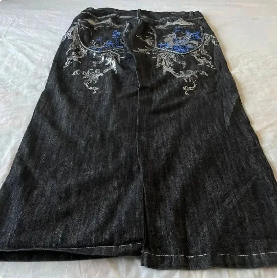 Y2K Straight Wide Leg Pants New Street Selling Fashion Loose American Hip Hop Retro Gothic Print Jeans Women Unisex Joker Jeans Street King Limited