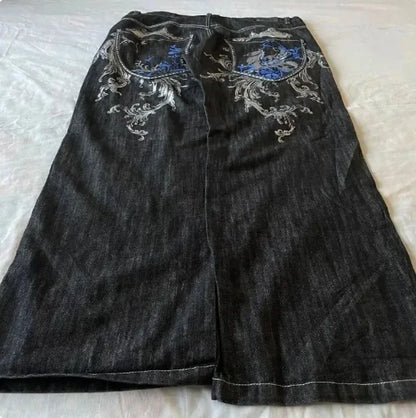 Y2K Straight Wide Leg Pants New Street Selling Fashion Loose American Hip Hop Retro Gothic Print Jeans Women Unisex Joker Jeans Street King Limited