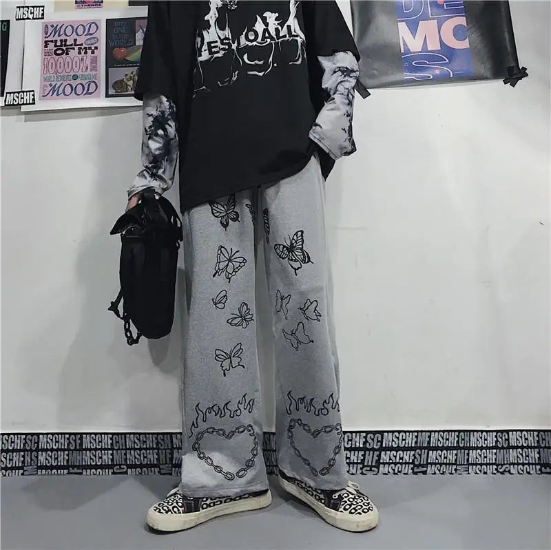 Wide Leg Summer Pants Clothes For Woman Korean Fashion Butterfly Print Harajuku Streetwear Y2k Clothes Pants Trousers Woman Street King Limited