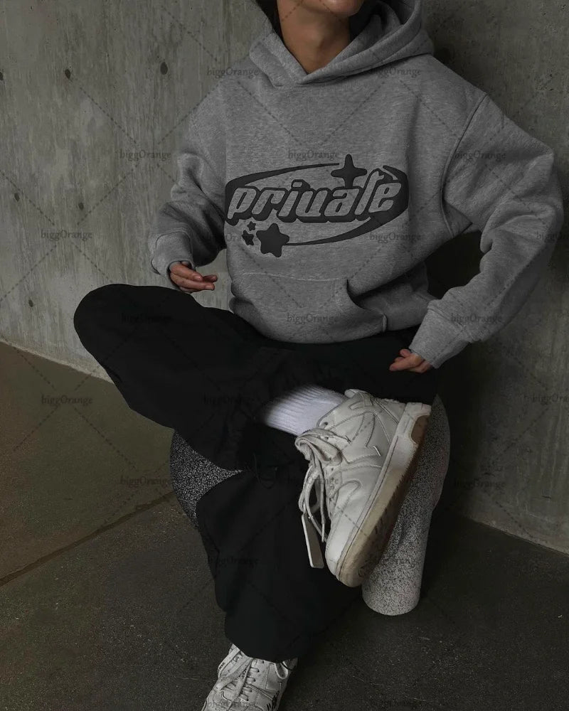 Solid color letter printing oversized pullover men's Y2K street hip-hop Harajuku loose all-match sweater top couple models Street King Limited