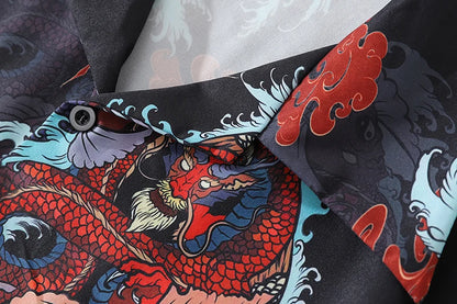 Streetwear Dragon Print Hawaiian Shirt Mens Hip Hop Harajuku Streetwear Button Up Dragon Print Hawaiian Shirt Mens Hip Hop Harajuku Streetwear Button Up Beach Shirt Chinese Style Short Sleeve Casual Tops Shirt Fashion Sweater Jacket With Graphic Design For Men