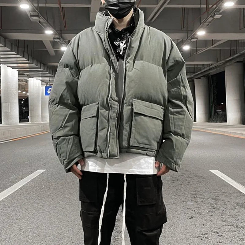 mens jacket winter parkas streetwear thicken warm washed solid zipper cotton padded bomber jackets harajuku fashion casual coat urban fashion pants