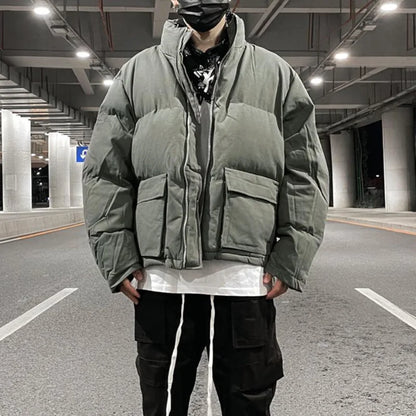 mens jacket winter parkas streetwear thicken warm washed solid zipper cotton padded bomber jackets harajuku fashion casual coat urban fashion pants