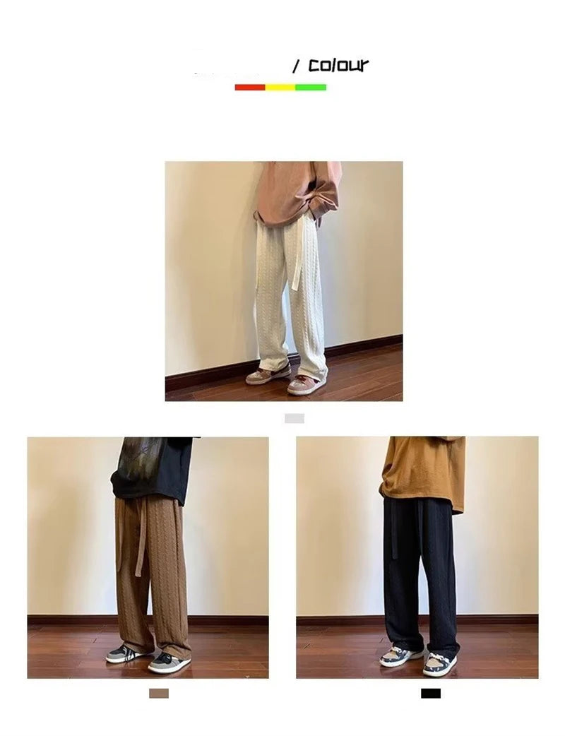 autumn waffle foam striped design pants for men new high street wide leg straight trousers casual y2k vintage pantalones hombre unique default style 93