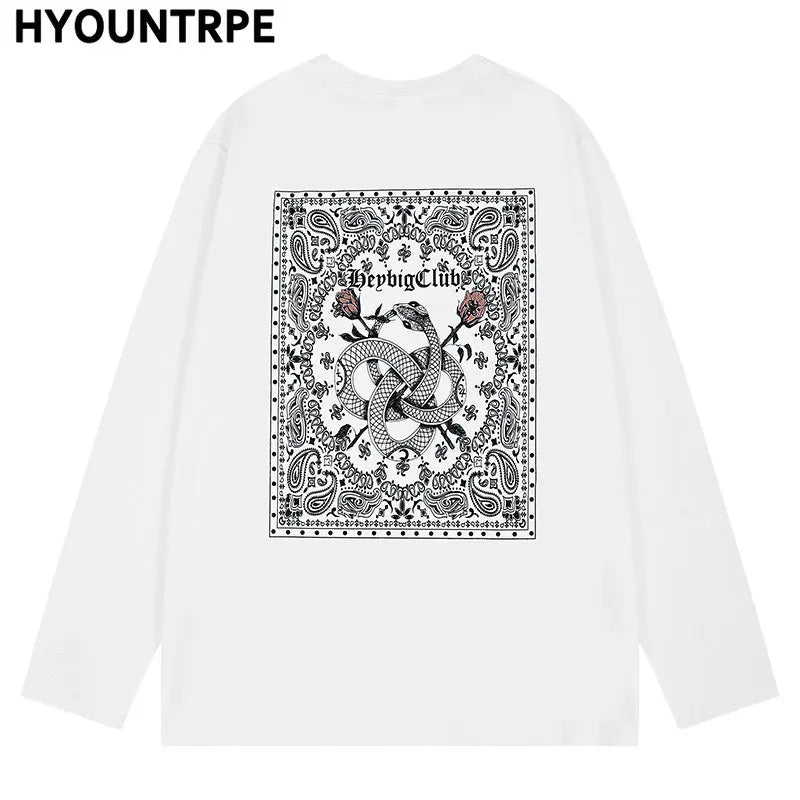 Hip Hop Streetwear T Shirt Paisley Graphic Print Harajuku T-Shirt 2023 Mens Cotton Long Sleeve Tshirt Loose Oversized Streetwear Street King Limited