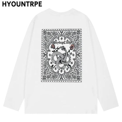 Hip Hop Streetwear T Shirt Paisley Graphic Print Harajuku T-Shirt 2023 Mens Cotton Long Sleeve Tshirt Loose Oversized Streetwear Street King Limited