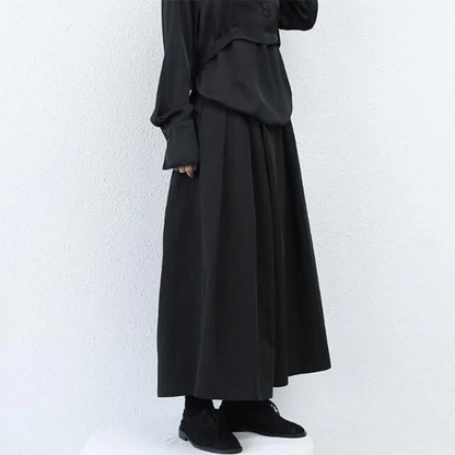 trendy gothic loose casual culottes mens japanese wide leg pants new oversize design streetwear dark black trousers male clothes menswear bottoms
