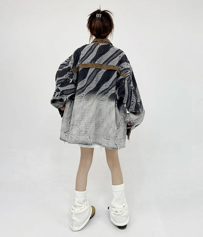 zebra printed harajuku denim jacket and coat mens hip hop patchwork ripped holes jeans outerwear casual streetwear jeans jackets unique jeans style 4697