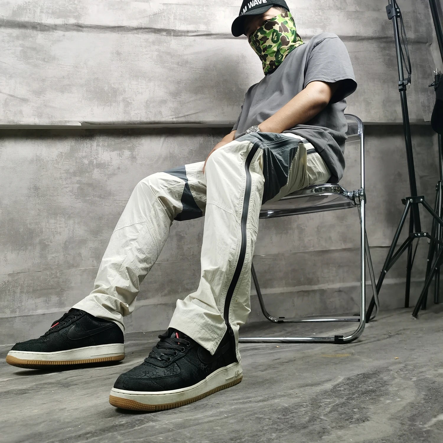 three dimensional adhesive zipper splicing functional patchwork cargo trousers mens high street vibe thin nylon cargo pants baggy cargo bottoms