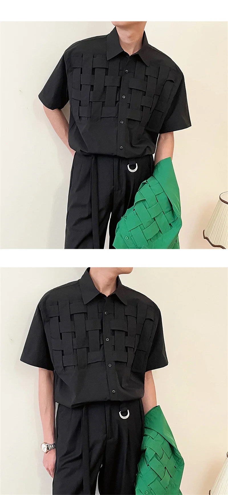 Streetwear Summer High Street Knitting Short Sleeve Mens Shirts Luxury Social Sol Summer High Street Knitting Short Sleeve Mens Shirts Luxury Social Solid Shirt Korean Fashion Y2K Clothes Camisas De Hombre Fashion Sweater Jacket With Graphic Design For Men