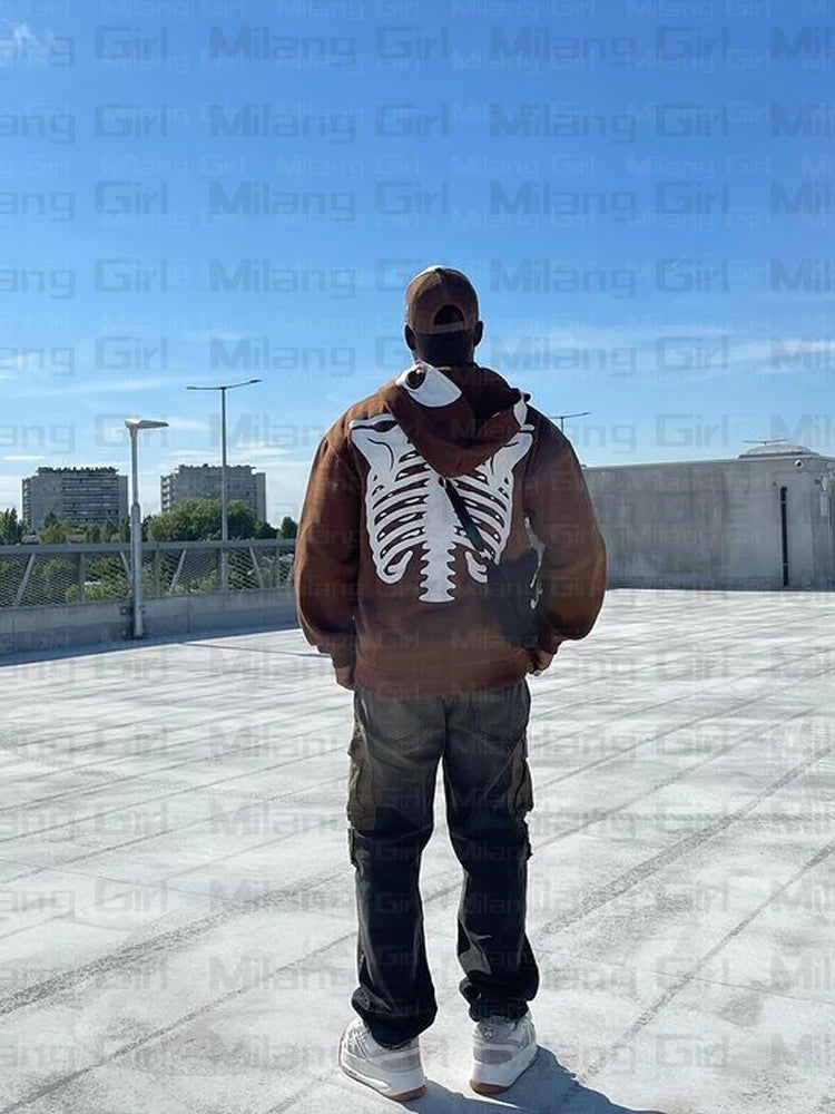 Men Gothic Skeleton Graphic Hoodies zip up Harajuku Punk Fashion clothing Sweatshirt Zipper Oversized Streetwear Style Jacket Street King Limited