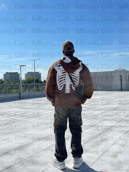 Men Gothic Skeleton Graphic Hoodies zip up Harajuku Punk Fashion clothing Sweatshirt Zipper Oversized Streetwear Style Jacket Street King Limited