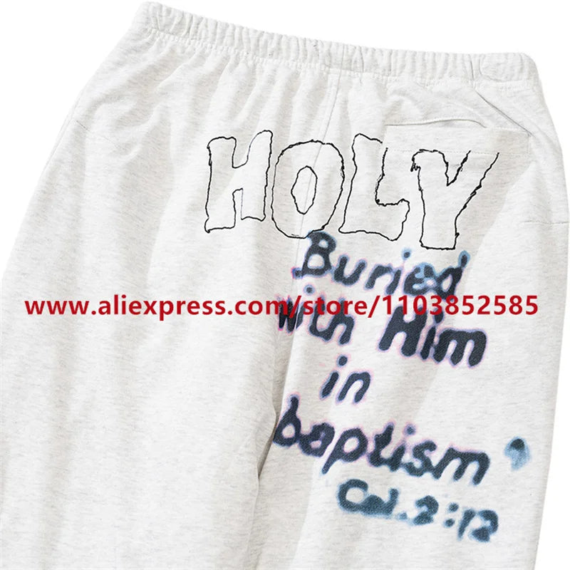 2024 autumn winter vintage casual sports pants mens letter illustration printed loose drawstring leg strap high street hip hop unique default style 1619