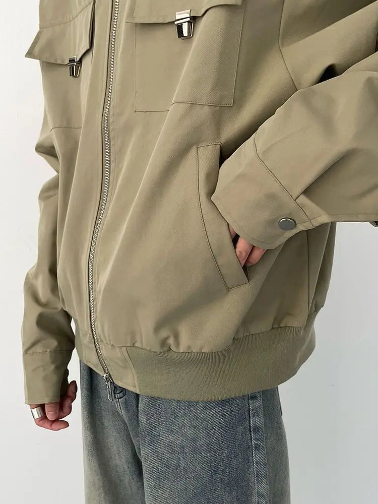 Autumn and Winter Korean Style Season Fashionable Retro Airplane Jacket Men's Loose Street Y2K Niche Shoulder Pad Lapel Jacket Street King Limited